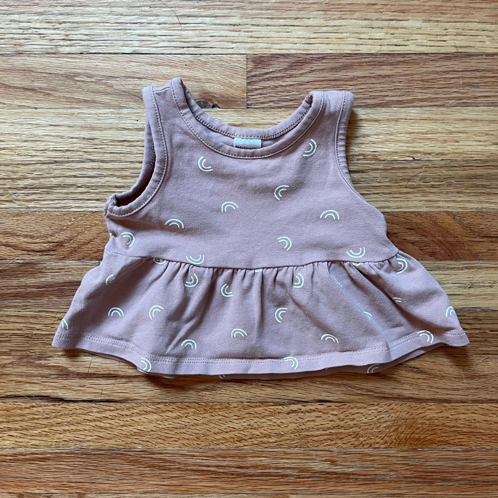 PL Baby Tan Cotton Peplum Tank Top with White Rainbows, Size 3M